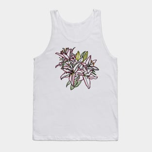 Lily Flowers Color Line Drawing Tank Top